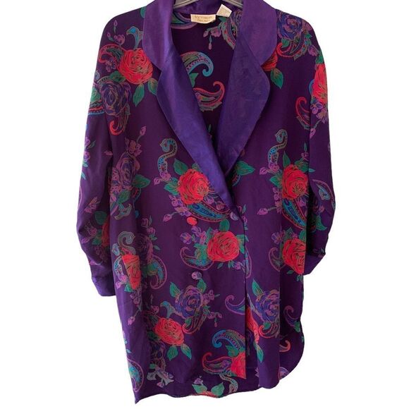 Vintage Victoria’s Secret Oversized Nightshirt Kimono Purple Rose Paisley Small - Picture 2 of 12